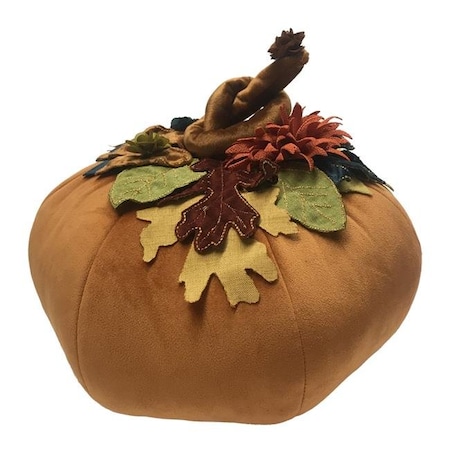 Levinsohn Textile EAH094PK6898D9 Edie & Home Harvest Velvet Pumpkin With Embroidered Leaves; Pumpkin Orange